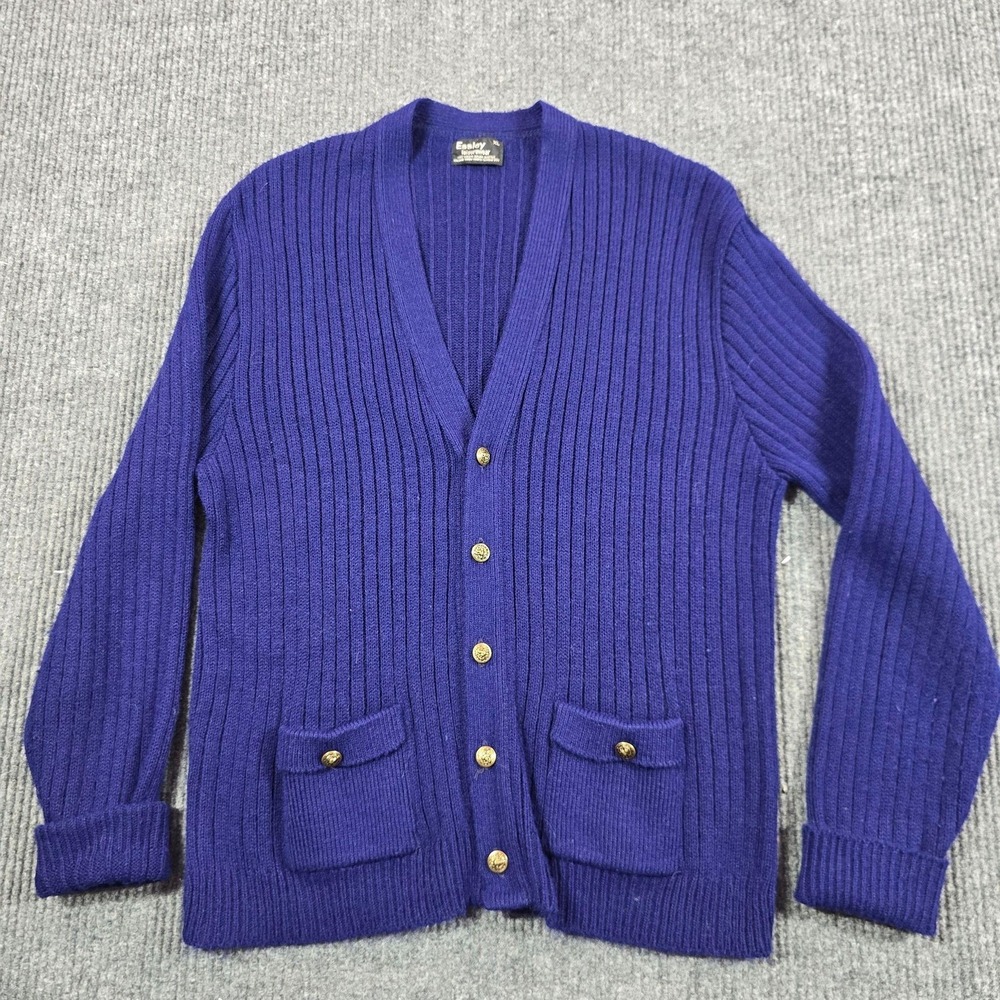 Essley Sweater Mens XL Blue Button Cardigan V Neck Ribbed Knit Pockets Acrylic
